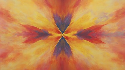 Abstract Fiery Sunset Painting, Warm Color Burst, Radiant Mandala Design