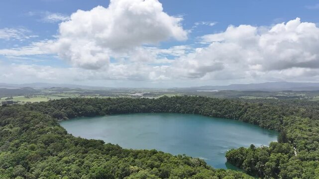 Aerial footage of Lake Eacham Queensland Australia