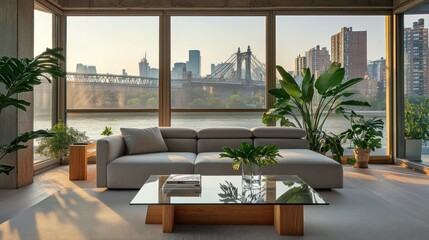 Fototapeta premium Modern living room with city view (4)