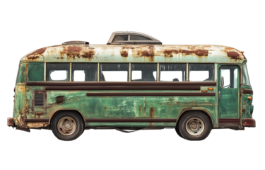 Old Rusty Abandoned Bus - Vintage Retro Transportation on Transparent Background