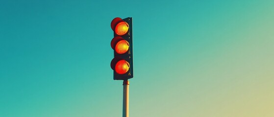 Professional Traffic Light on Red Isolated Against Blue Sky - Urban Safety and Transportation Concept