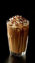 A Delicious Cold Coffee Drink With Cream and Chocolate Drizzle