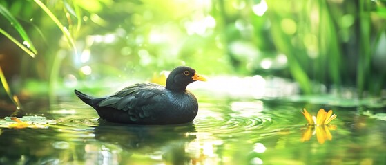 Professional Water Bird Moorhen Photo and Picture for Nature Lovers