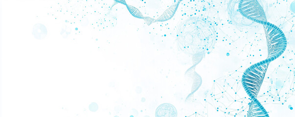 3D medical icon background with blue DNA strands, banner