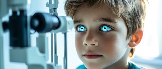 Professional Eye Test for Young Boy at the Optometrist Office