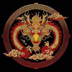 creative beautiful border frame of ancient chinese dragon pattern background with copy space