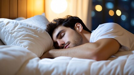 Professional Image of a Young Man Sleeping in Bed at Night