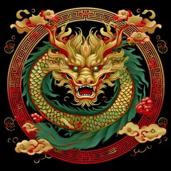 creative beautiful border frame of ancient chinese dragon pattern background with copy space