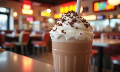 Delicious chocolate shake with whipped cream