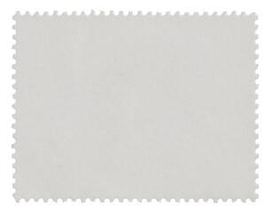 Postage stamp with empty paper design space with texture on transparent background.