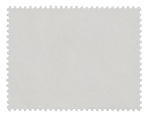 Postage stamp with empty paper design space with texture on transparent background.