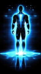 Digital male figure on glowing platform