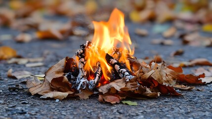 Obraz premium Autumn Leaves Burning Bonfire Small Fire Fall Season