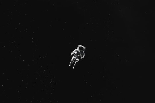 An astronaut performs a spacewalk, drifting in the expansive blackness of space, with twinkling stars creating a mesmerizing backdrop