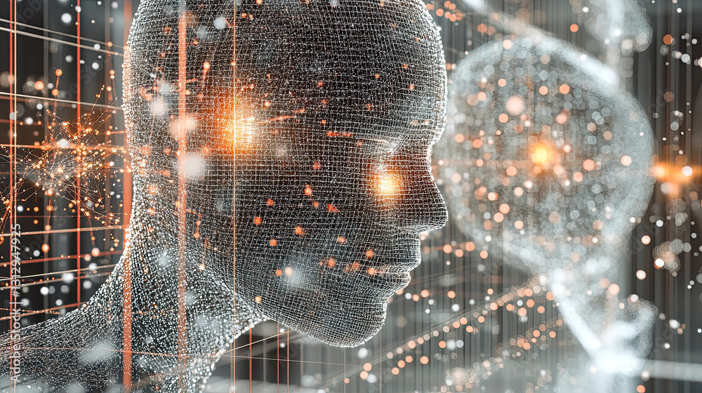 Poster Captivating Hologram Displays Alien Features in an Intriguing Futuristic Environment