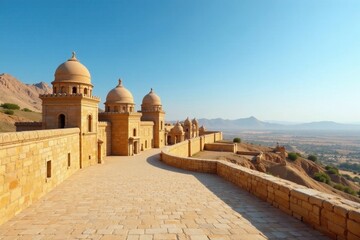 Ancient walls, domes, towers against a clear sky, Old City, texture