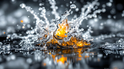  Molten Silver Quenched in Ice Water with Dendritic Crystal Splash Patterns 