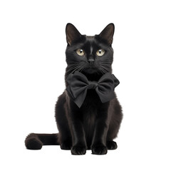 Fototapeta premium black cat with black bow transparent background