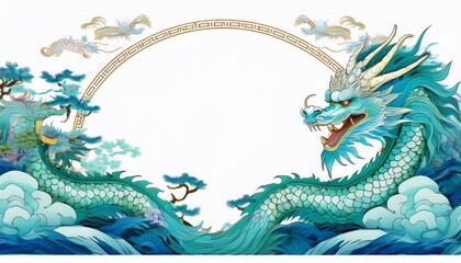 Obraz premium creative beautiful border frame of ancient chinese dragon pattern background with copy space