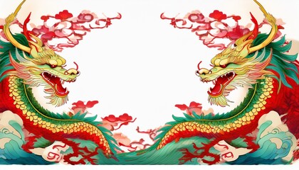 Fototapeta premium creative beautiful border frame of ancient chinese dragon pattern background with copy space