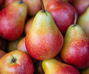 close up of fresh ripe pears as background.