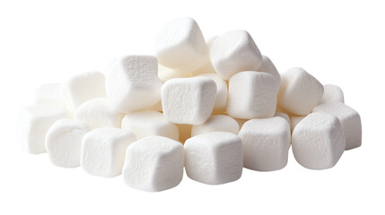 Pile of white marshmallows, isolated on transparent white background.