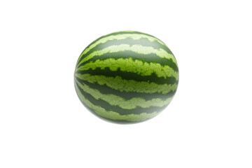 Watermelon is shown in its entirety, with its green rind and red flesh, isolated