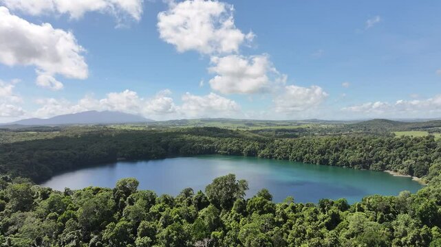 Aerial footage of Lake Eacham Queensland Australia