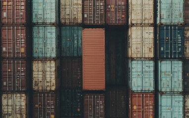 Fototapeta premium Aerial View of a Cargo Shipping Yard with Diverse Containers