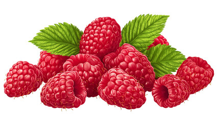 Raspberries with Leaves isolated on transparent background Isolated Background on White 