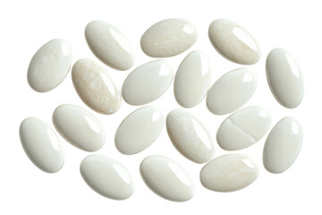 Elegant white oval stones arranged artistically on a simple background creating a serene and minimalist aesthetic