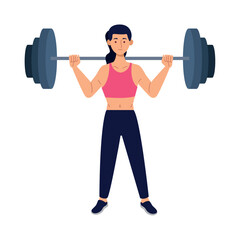 Woman lifting barbell with focus icon