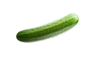 Green cucumber is shown on a white background, isolated