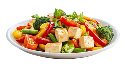Vegetable stir fry with tofu isolated on transparent background Isolated Background on White 