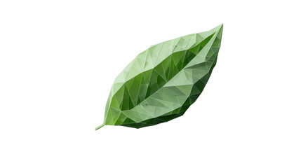 Green polygonal leaf on transparent background representing nature and sustainability