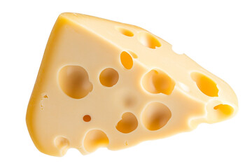 Slice of cheese with holes in it, isolated