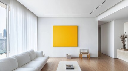 Fototapeta premium Modern apartment living room with yellow art