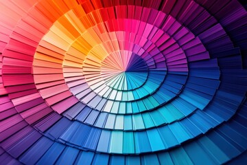 Obraz premium Vibrant Color Palettes in a Spiraling Spectrum: A Stunning Display of Paint Chips Showcasing Various Shades and Hues from Warm to Cool Tones