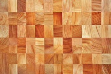 A Close-Up View of a Beautifully Arranged Wood Panel Displaying Varying Shades of Brown and Beige in a Checkerboard Pattern