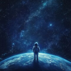 Obraz premium Astronaut observes the vastness of space while standing on a planet