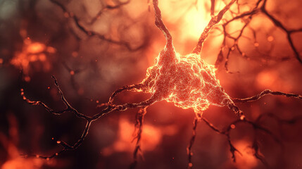 Fiery Neuron Cell Microscopic 3D Render of Brain Cell