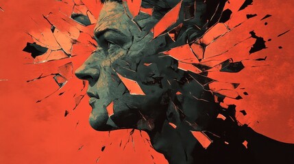 Obraz premium The artistic shattered human face is against an orange background