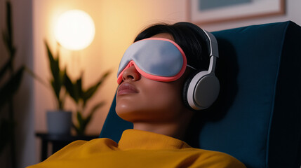 Woman Relaxing During Psychedelic Ketamine Therapy Session at  in a Cozy Setting