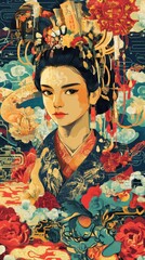 Fototapeta premium Beautiful woman with intricate hair ornament and ornate clothing