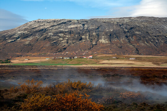 Geothermal steam in the landscape of northern Iceland