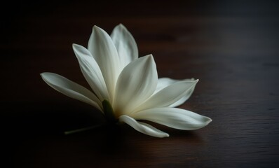 Delicate white flower on wood