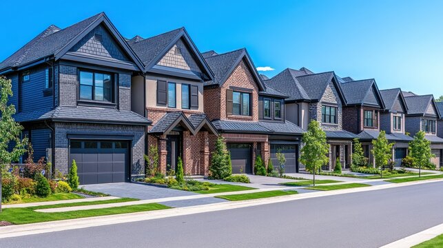 Modern townhouses on sunny street