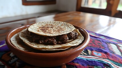 Delicious Homemade Stacked Flour Tortillas with Seasoned Ground Meat