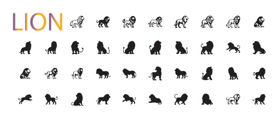 lion silhouette set
