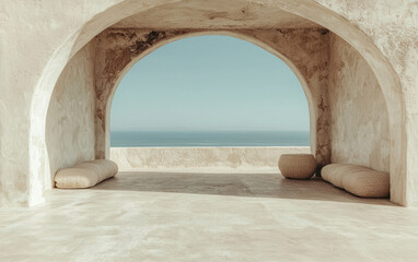 Fototapeta premium Tranquil Seascape Viewed Through a Stone Arch